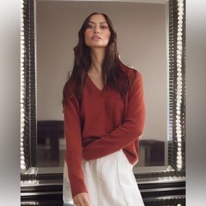 NEW w/ Tags! Jenni Kayne Cashmere Rust ‘Sienna ‘. V Neck Sweater size XL